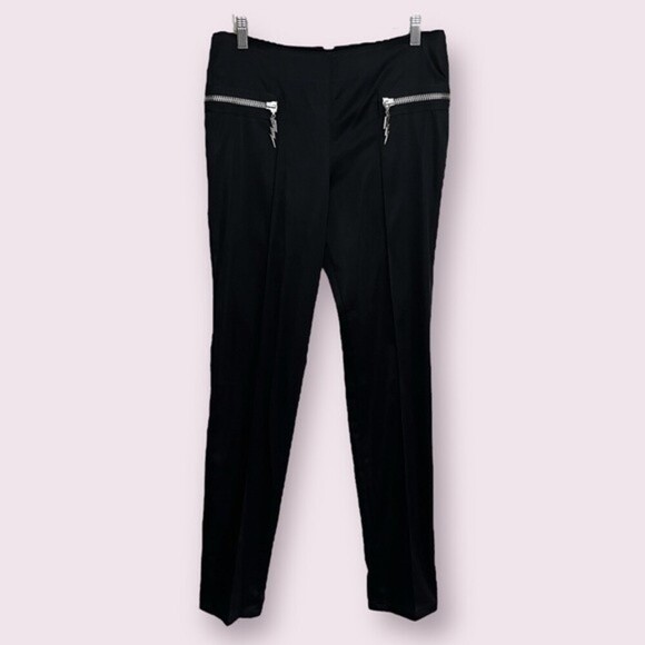Faith Connexion Satin Pants Black Lightning Bolt Zippers Womens Size Medium - Picture 1 of 9